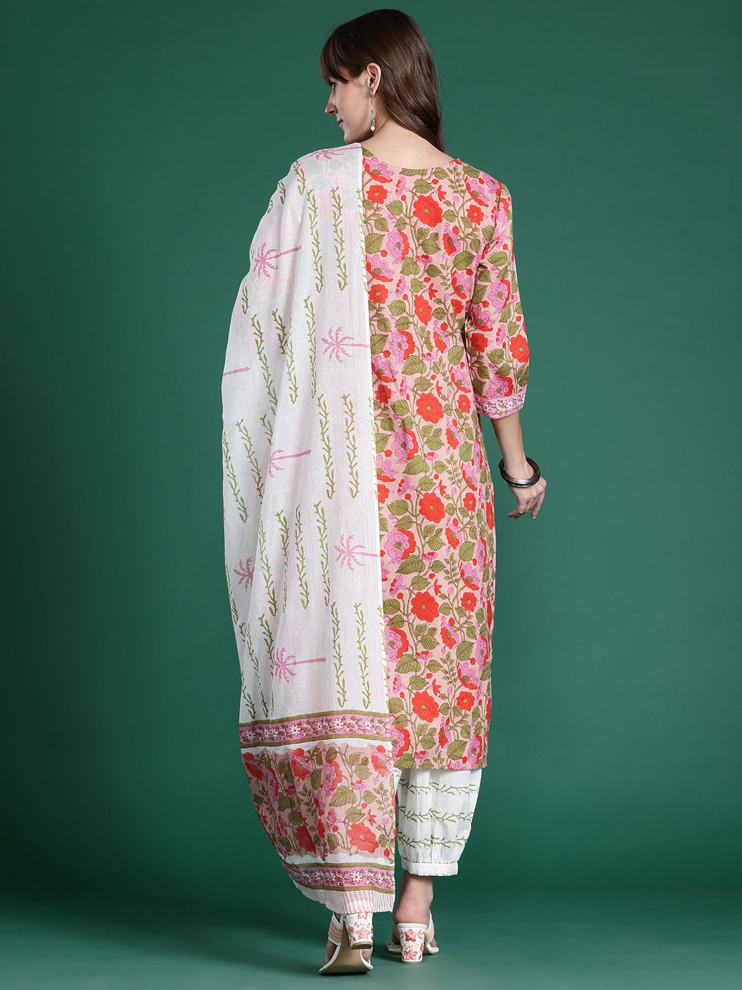 Floral Printed Pure Cotton Kurta with Salwar & With Dupatta