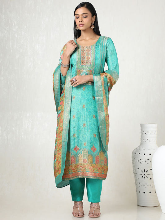 Dhiyona SO Women's Women Floral Regular Mirror Work Kurta with Trousers & With Dupatta