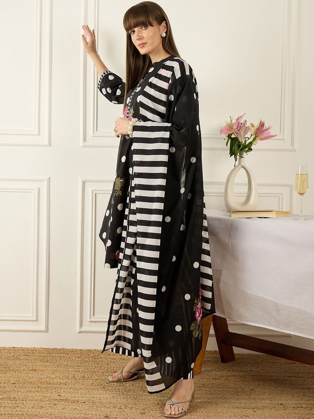 Women Floral Printed Regular Pure Cotton Kurta with Palazzos & With Dupatta