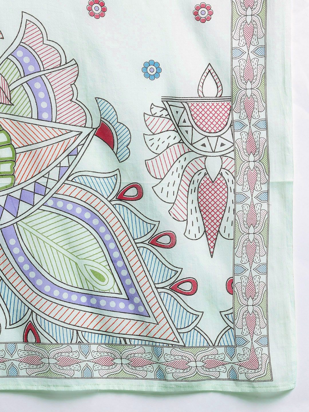 Ethnic Motifs Printed Pleated Pure Cotton Kurta with Trousers & Dupatta