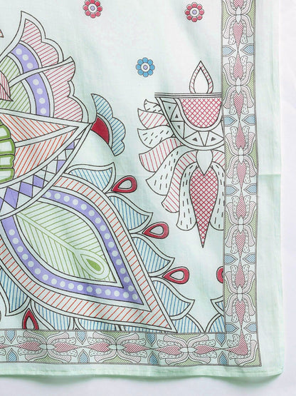 Ethnic Motifs Printed Pleated Pure Cotton Kurta with Trousers & Dupatta