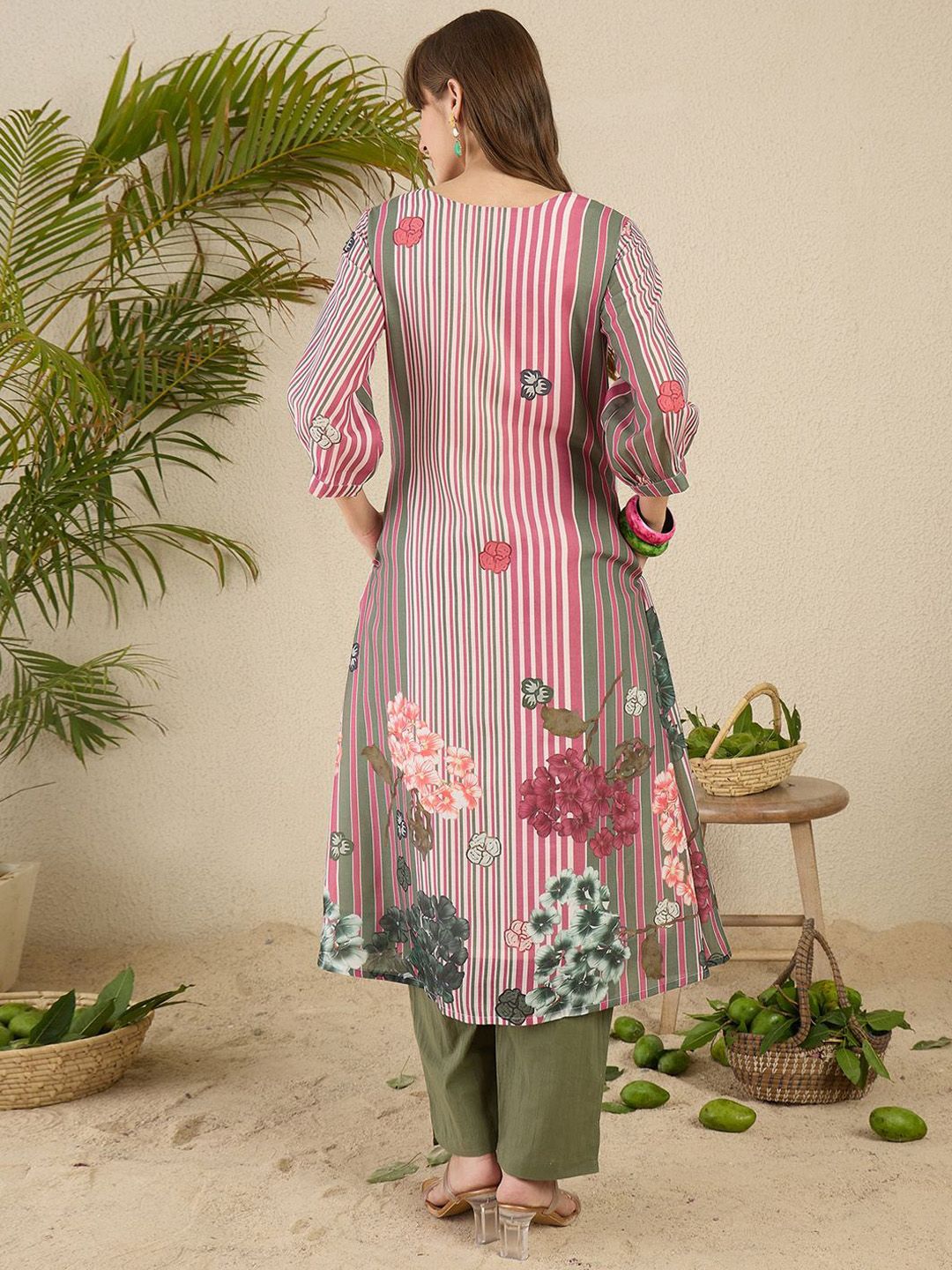 Dhiyona IE Floral Printed Pure Cotton Kurta With Trousers