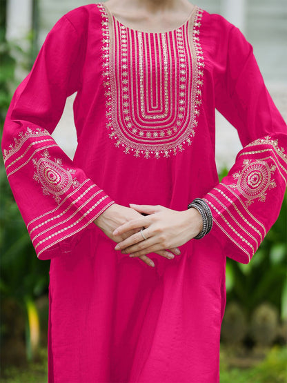 Dhiyona IE Women Ethnic Motifs Embroidered Regular Sequinned Kurta with Trousers