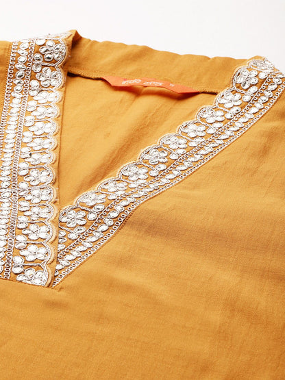 Ethnic Motifs Yoke Design Zari Kurta With Trousers & Dupatta