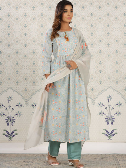 Dhiyona OD  Floral Printed Anarkali Kurta with Trousers & With Dupatta