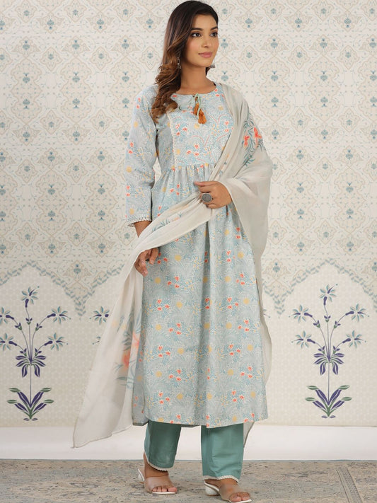 Dhiyona OD  Floral Printed Anarkali Kurta with Trousers & With Dupatta