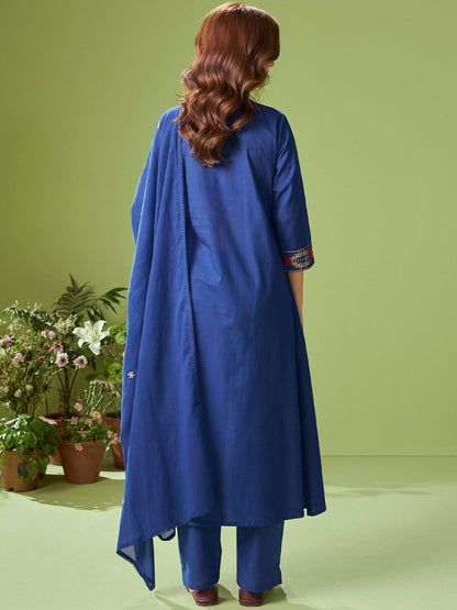 Women Floral Embroidered Cotton Kurta with Trousers & Dupatta