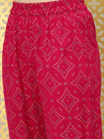 Dhiyona OD  Women Pink Bandhani Kurta with Trousers & With Dupatta