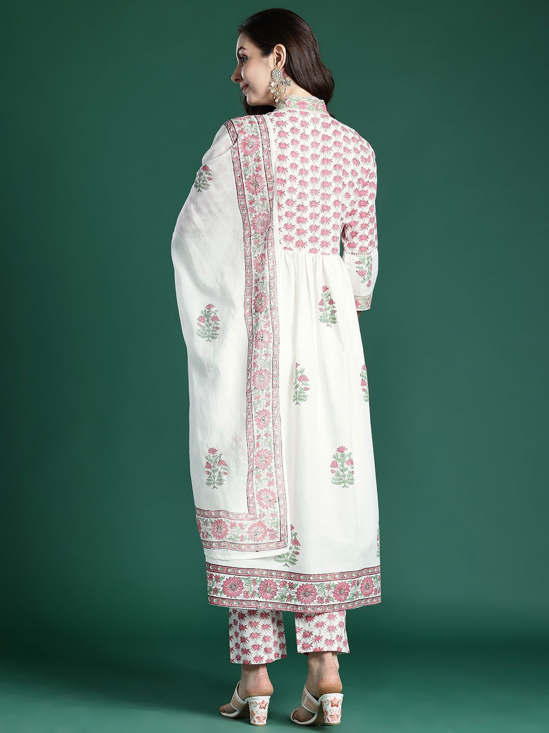 Dhiyona IE Floral Printed Pure Cotton Kurta with Trousers & Dupatta