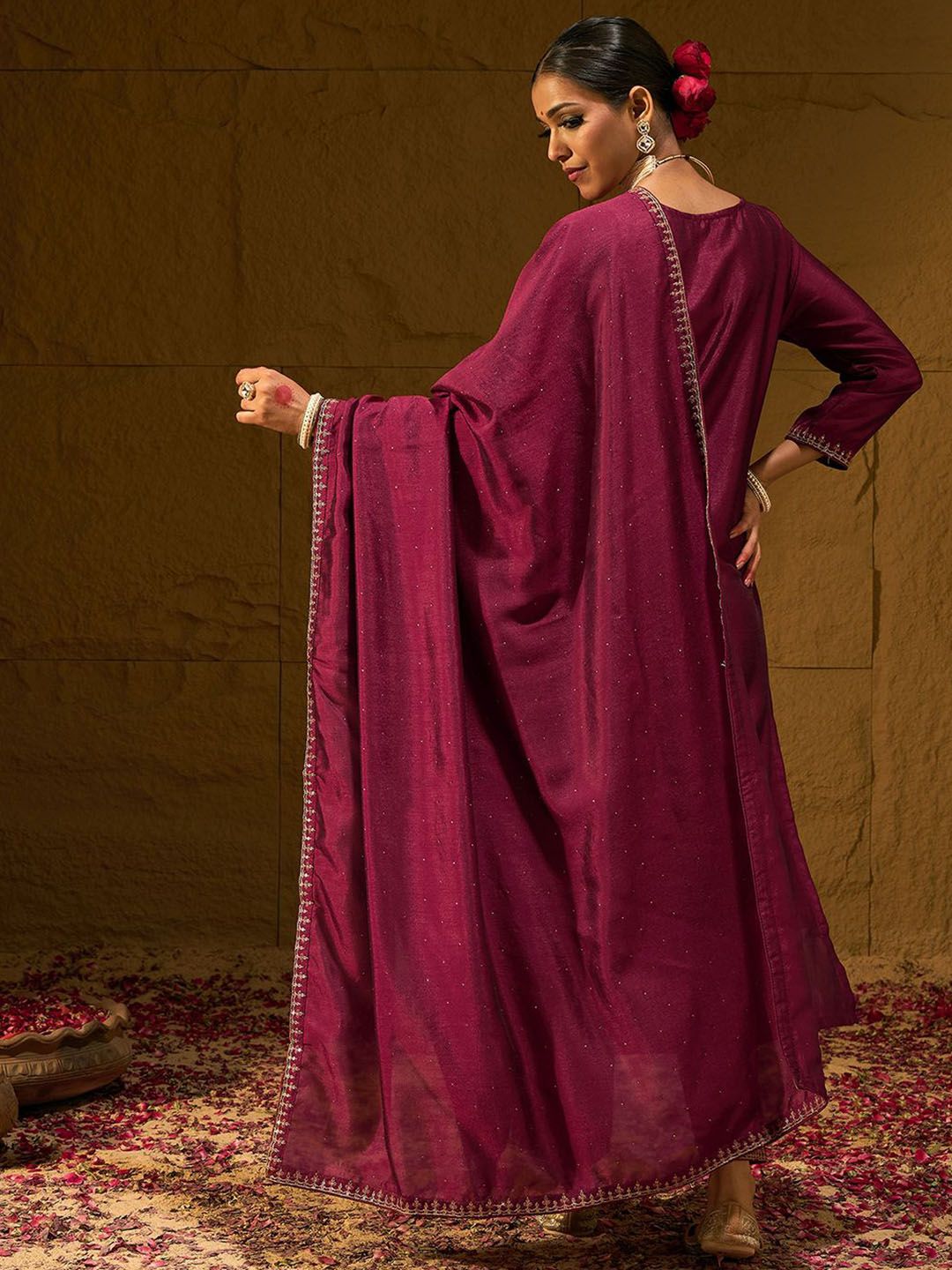 Dhiyona IE Ethnic Motifs Embroidered Sequinned Straight Kurta with Trousers & With Dupatta