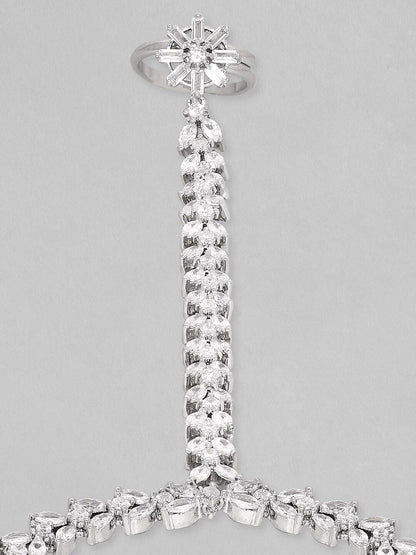 Dhiyona RJ Women's Women Rhodium Plated Cubic Zirconia Studded Ring Bracelet