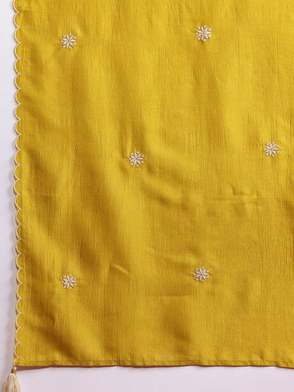 Dhiyona IE Floral Embroidered Sequinned Kurta With Trousers & Dupatta