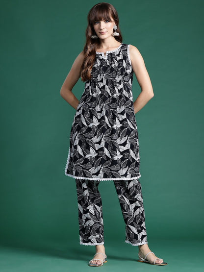 Dhiyona IE Printed Pleated Pure Cotton Tunic With Trousers