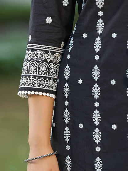 Dhiyona IS Women's Ethnic Motifs Embroidered Straight Pure Cotton Kurta With Trousers & Dupatta