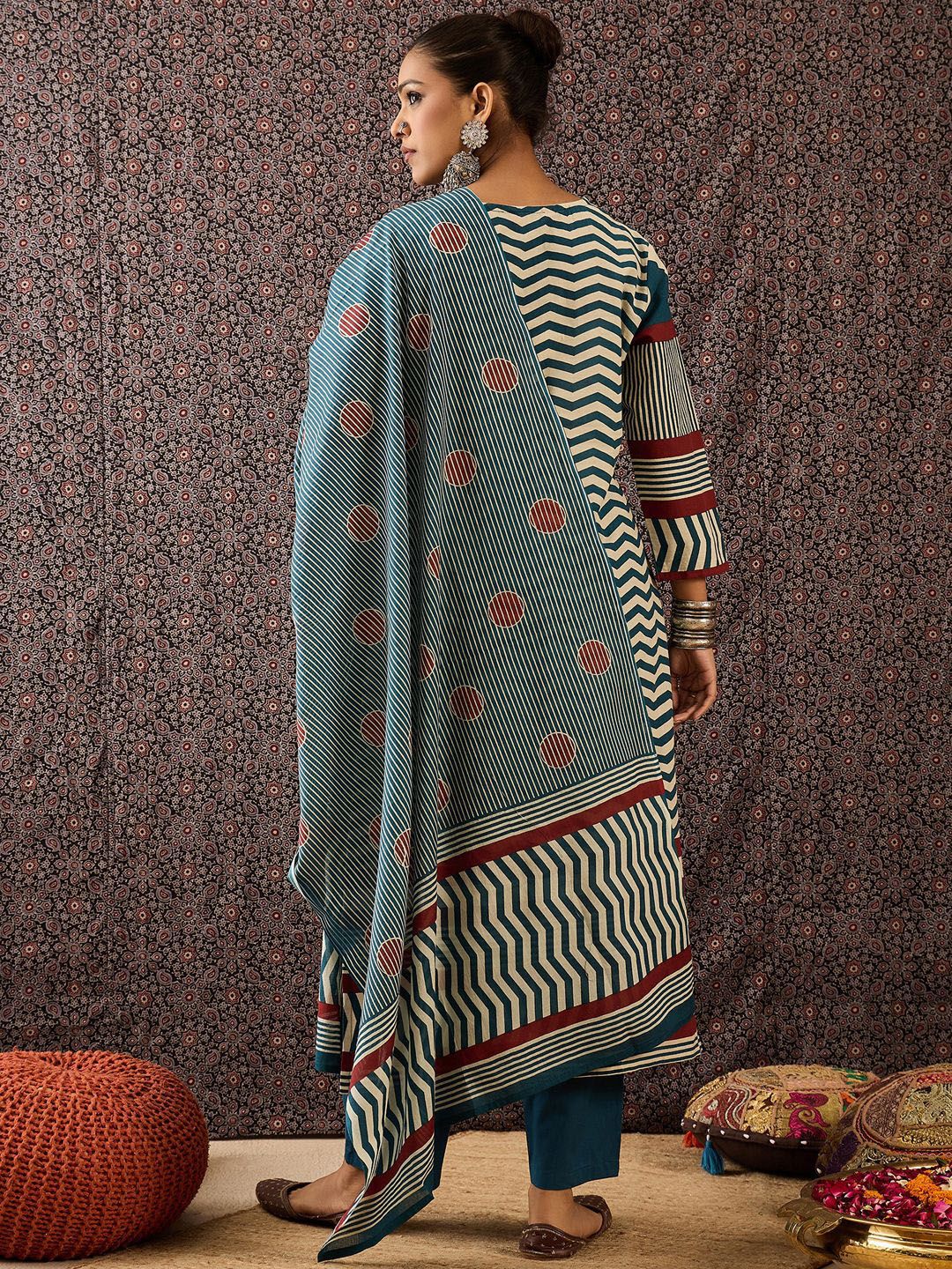 Women Printed Regular Pure Cotton Kurta with Trousers & With Dupatta