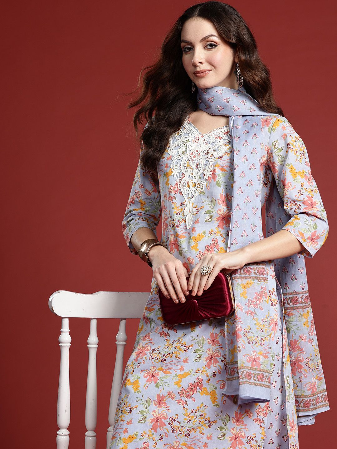 Dhiyona IE Floral Printed Pure Cotton Kurta with Salwar & With Dupatta