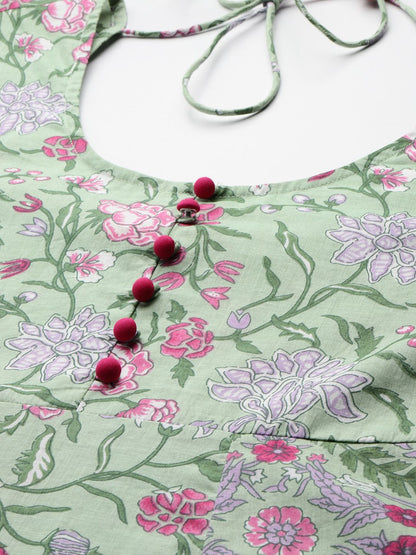 Dhiyona IE Floral Printed Regular Pure Cotton Kurta with Trousers & Dupatta