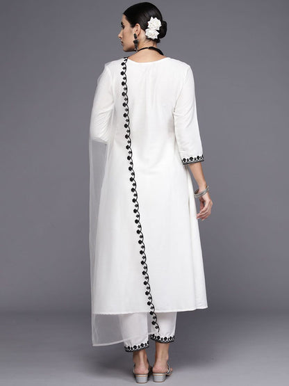 Dhiyona IE Floral Embroidered A-Line Thread Work Kurta with Trousers & Dupatta