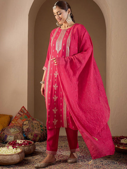 Women Ethnic Motifs Embroidered Regular Sequinned Kurta with Trousers & With Dupatta