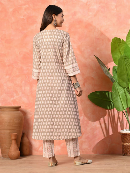 Dhiyona SN Women's Grey Cotton printed kurta and pant set