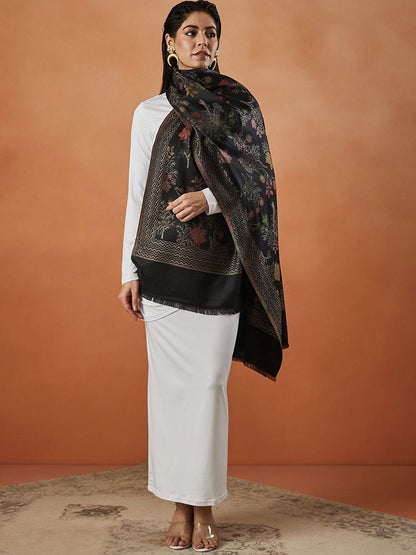 Dhiyona PA Floral Woven Design Fringed Shawl