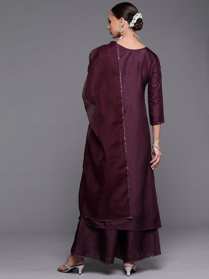 Dhiyona IE Women Purple Sequinned Kurta with Palazzos & With Dupatta