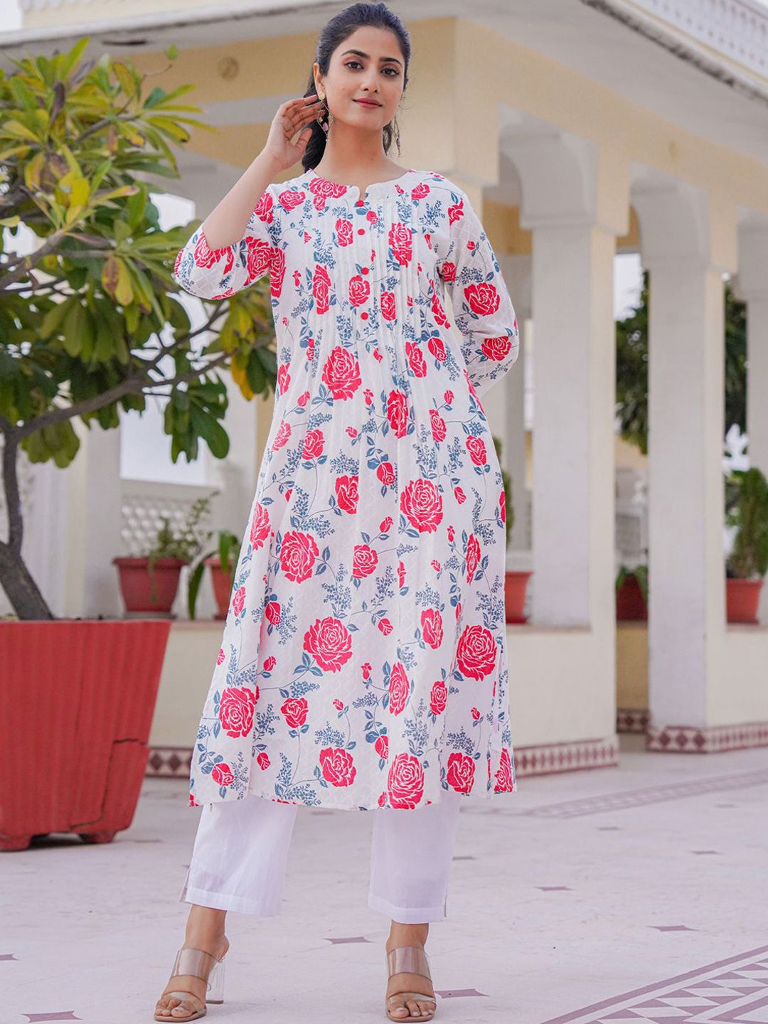 Dhiyona IE Printed Pure Cotton Tunic & Trousers Co-Ord Set
