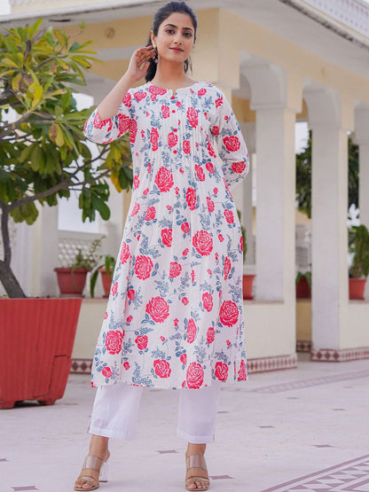 Dhiyona IE Printed Pure Cotton Tunic & Trousers Co-Ord Set