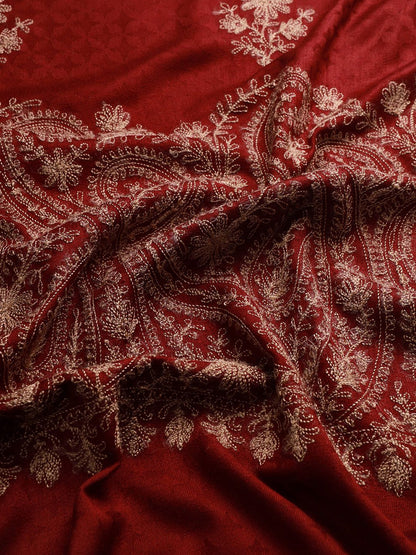 Dhiyona PA Women Wine Aari Embroidered Shawl