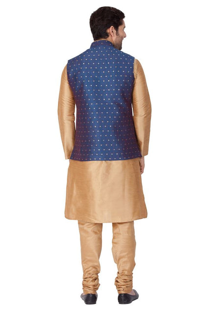 Men's Gold Silk Blend Straight Jacket  Kurta and Pyjama Set
