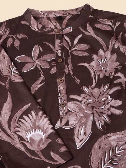 Dhiyona OD  Floal Printed Regular Pure Cotton Kurta with Trousers & Dupatta