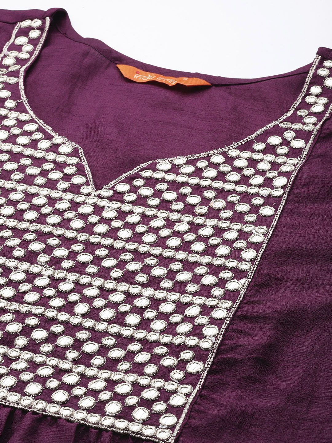 Women Purple Yoke Design Mirror Work Kurta with Trousers & With Dupatta