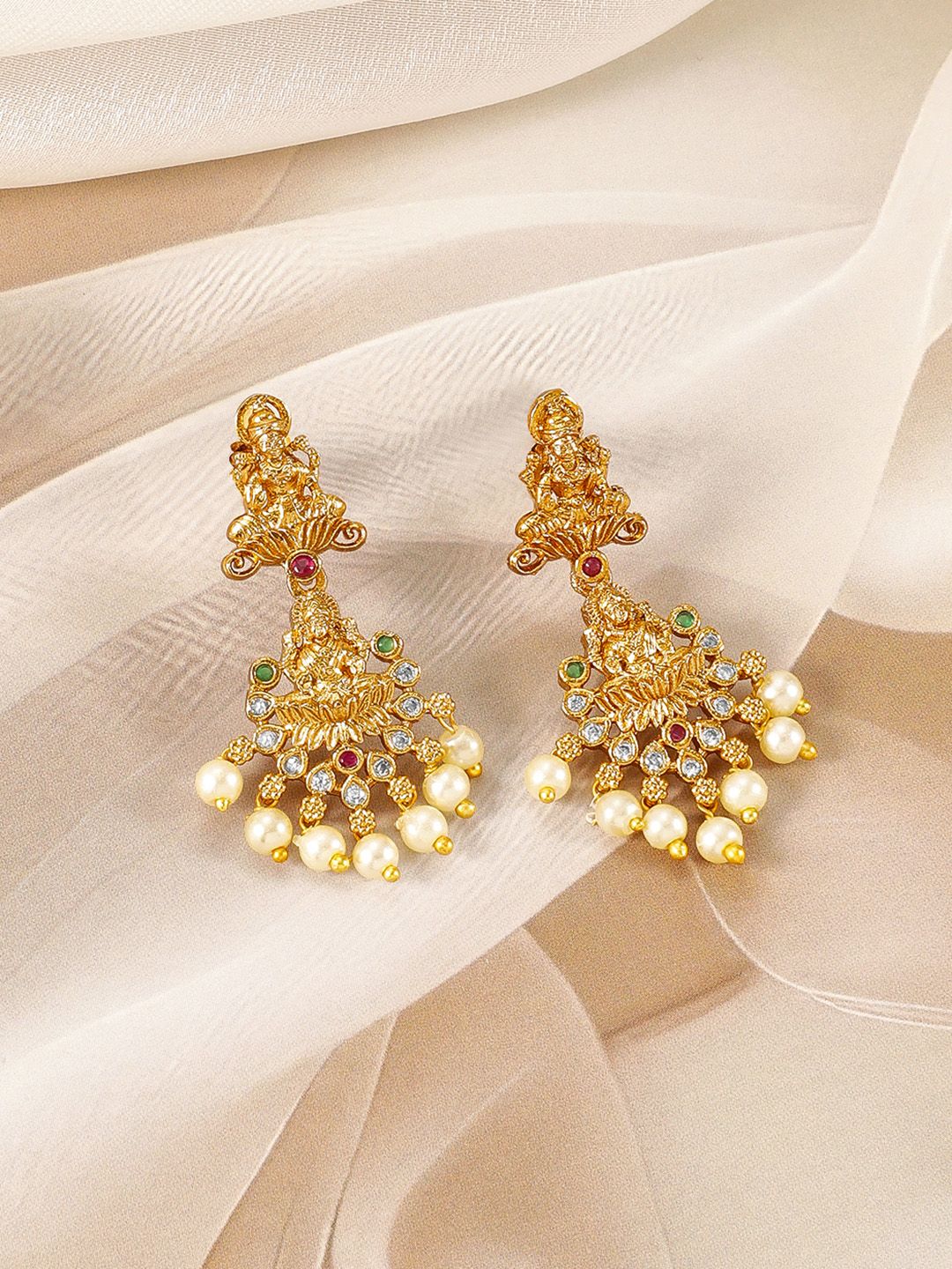 Dhiyona RJ Women's 22KT Gold-Plated Kundan Studded & Pearls Beaded Lakshmi God Jewellery Set