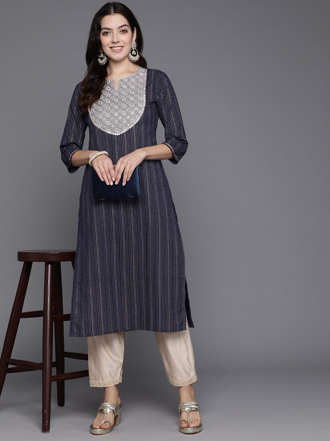 Dhiyona IE Women Ethnic Motifs Embroidered Sequinned Straight Kurta
