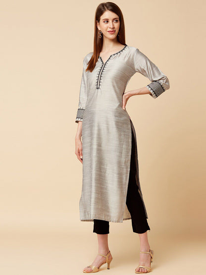 Dhiyona VA Women's Grey Art Silk Kurta Sets