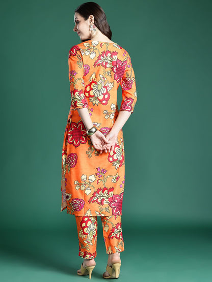 Dhiyona IE Women Floral Printed Regular Kurta with Trousers