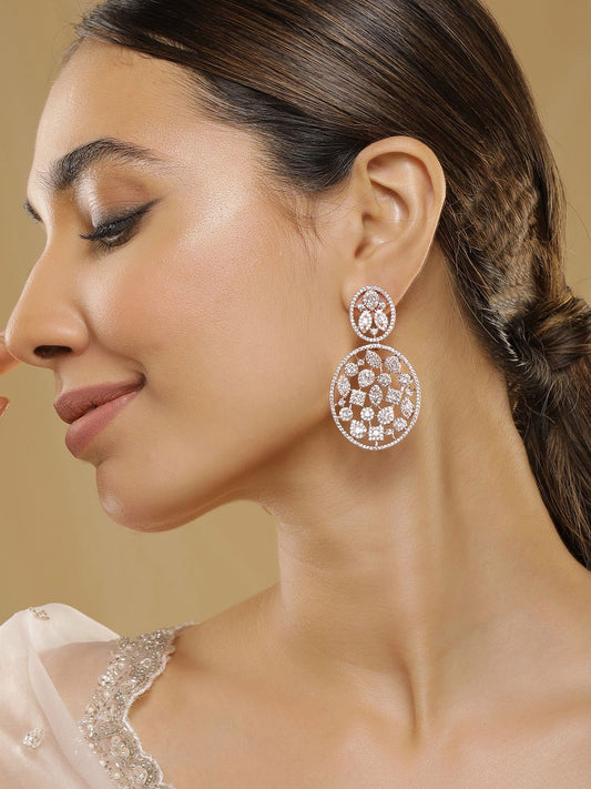 Dhiyona RJ Women's 18K Rose Gold-Plated White Cubic Zirconia Studded Premium Drop Earrings