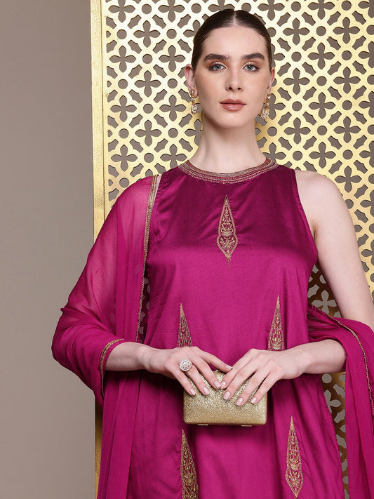 Dhiyona PD Women Jashn Ethnic Motifs Embroidered Zari Work Kurta With Palazzos & Dupatta