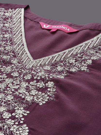 Dhiyona VA Women'sFloral Yoke Design Regular Thread Work Kurta with Palazzos & With Dupatta