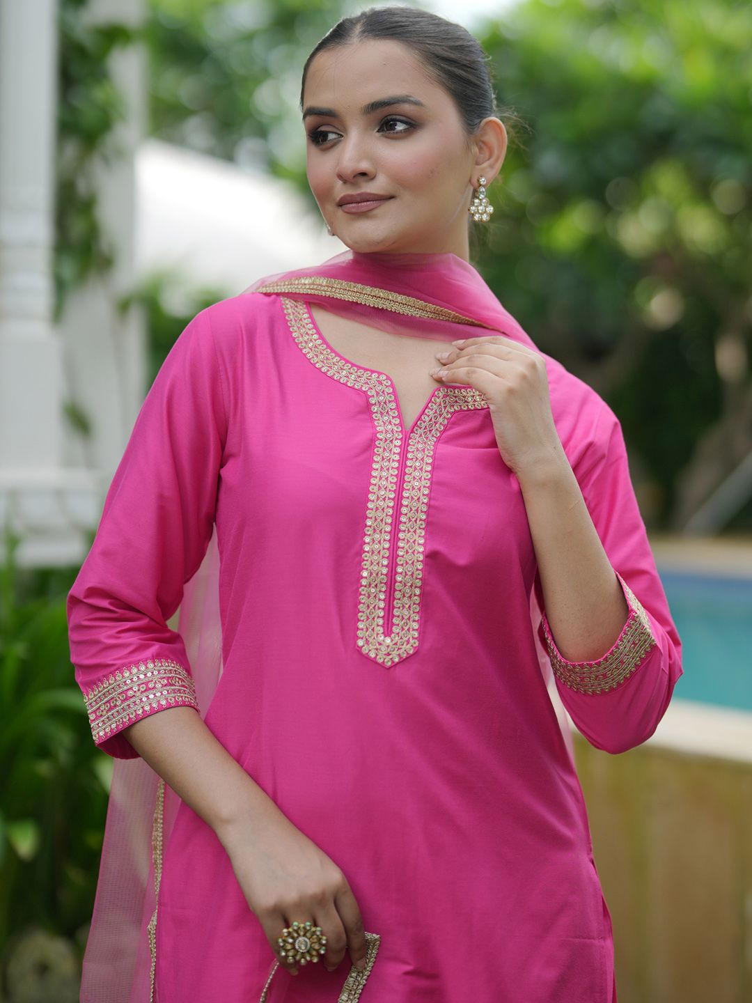 Dhiyona IE Women Embroidered Regular Kurta with Trousers & With Dupatta
