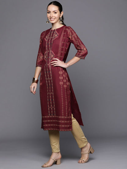 Dhiyona IE Ethnic Motifs Foil Printed Straight Kurta