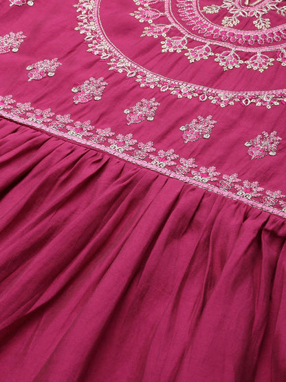 Dhiyona PD Women Jashn Yoke Design Zari Work A-Line Kurta With Trousers & Dupatta