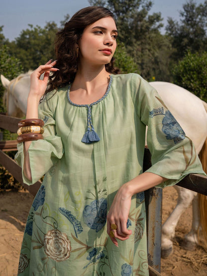 Women Floral Printed Regular Pure Cotton A-Line Kurta with Trousers