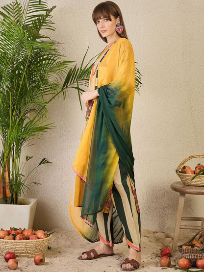 Floral Printed Pure Cotton Kurta with Trousers & With Dupatta