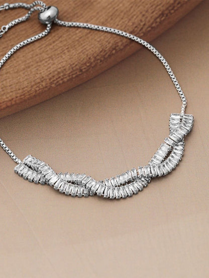 Dhiyona RJ Women's Rhodium Plated Cubic Zicronia Studded Premium Adjustable Bracelet