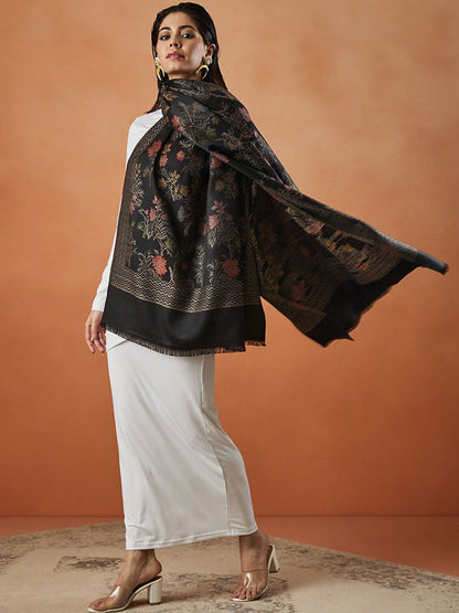 Dhiyona PA Floral Woven Design Fringed Shawl