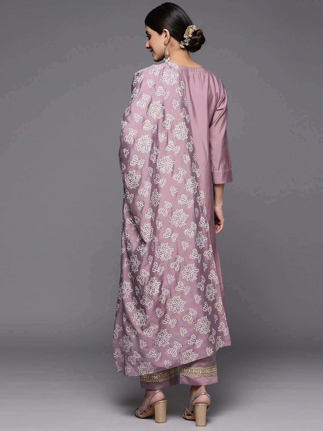 Dhiyona VA Women's Mauve Ethnic Motifs Gotta Patti Kurta with Trousers & With Dupatta