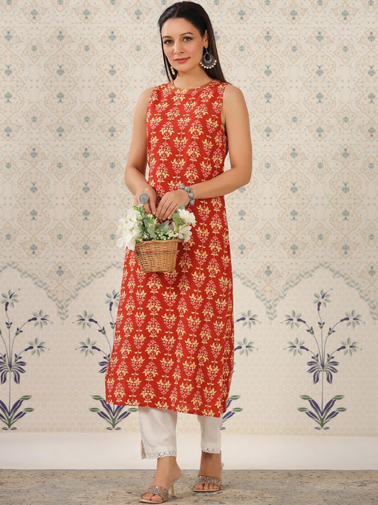 Dhiyona OD  Ethnic Motifs Printed Sleeveless Straight Kurta