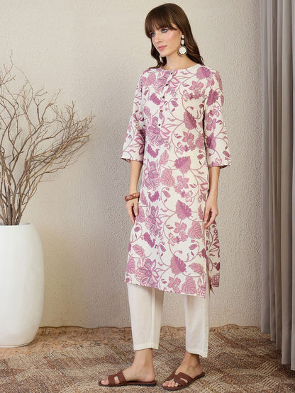 Dhiyona IE Floral Printed Round Neck Straight Kurta