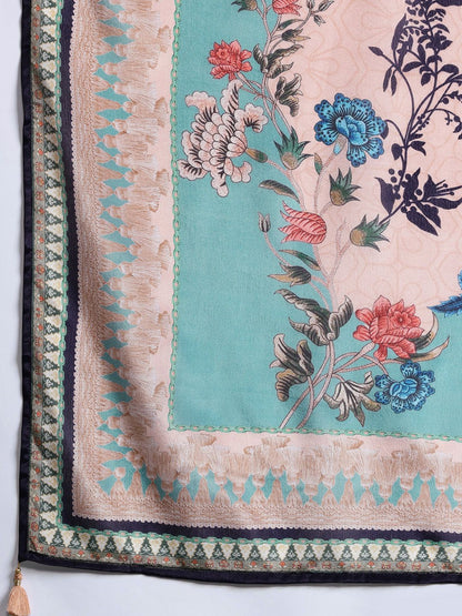 Floral Embroidered Thread Work Kurta With Trousers & Dupatta